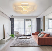 Load image into Gallery viewer, LED Ceiling Light White Aluminum Square Chandeliers Acrylic Shade 85cm 3 Color Lights
