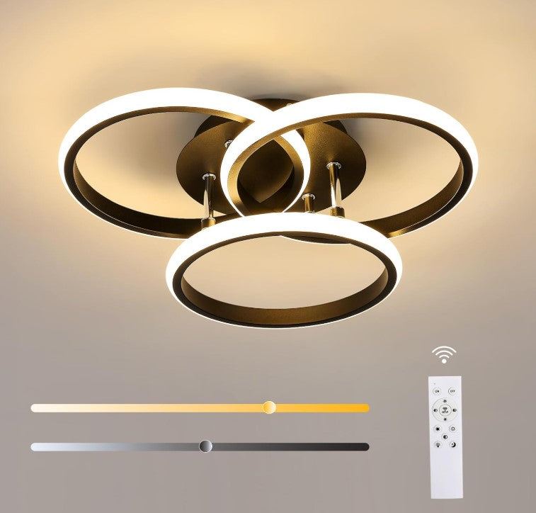 LED Ceiling Light 40W Dimmable Ceiling Lamp Black 3 Rings 3 Color Lights