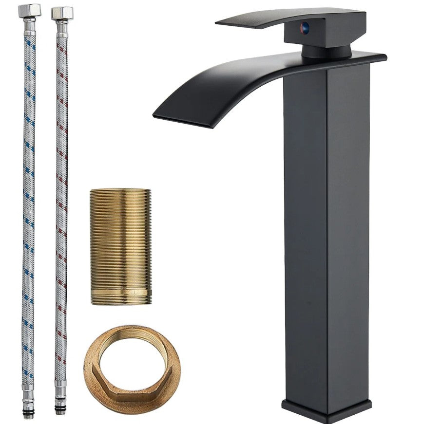 Basin Tap Modern Black/Gold/Silver Waterfall Tall Single Lever Handle Single Hole Mono Basin Mixer