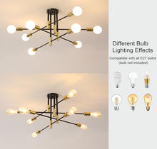Load image into Gallery viewer, Ceiling Light 8 Lights E27 Modern Chandelier Semi-Flush Mount 90cm Black and Gold

