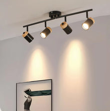 Load image into Gallery viewer, 4-Light Ceiling Spotlight GU10 Adjustable 350 Rotatable Heads Black and Woodgrain
