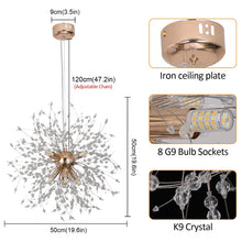 Load image into Gallery viewer, Modern Chandelier Fireworks Pendant Light Crystal Ceiling Light G9 Bulb 50cm Gold
