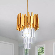 Load image into Gallery viewer, Crystal Chandelier Pendant Light Ceiling Light Height Adjustable Black/Gold E27
