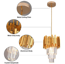 Load image into Gallery viewer, Crystal Chandelier Pendant Light Ceiling Light Height Adjustable Black/Gold E27
