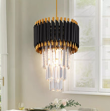 Load image into Gallery viewer, Crystal Chandelier Pendant Light Ceiling Light Height Adjustable Black/Gold E27
