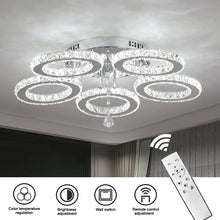 Load image into Gallery viewer, LED Ceiling Light Silver Dimmable Crystal Chandelier with Remote Control 3/5 Rings
