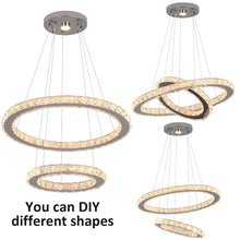 Load image into Gallery viewer, LED Crystal Chandelier Ring Silver Hanging Pendant Light Warm White/ 3 Color Lights/Cool White (50+30cm)
