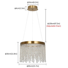 Load image into Gallery viewer, Crystal Chandelier LED Gold Ceiling Pendant Lamp Height Adjustable 47W 3 Color Lights
