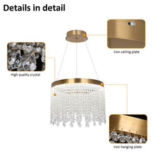 Load image into Gallery viewer, Crystal Chandelier LED Gold Ceiling Pendant Lamp Height Adjustable 47W 3 Color Lights
