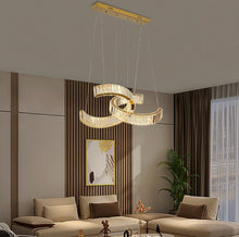 Load image into Gallery viewer, Crystal LED Chandelier Gold Ceiling Light Pendant Lamp 3 Color Lights 55cm
