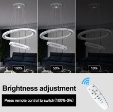 Load image into Gallery viewer, Crystal 2-Rings Chandelier Silver LED Ceiling Lights Pendant Light Dimmable Remote 45W (50+30cm)
