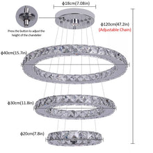Load image into Gallery viewer, Crystal Silver Chandelier LED Ceiling Pendant Light Dimmable w. Remote (40+30+20cm)
