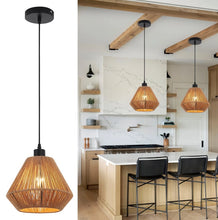 Load image into Gallery viewer, Ceiling Light Shade Natural Woven Pendant Lamp Boho Rattan E27 Black
