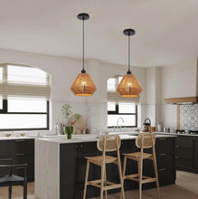 Load image into Gallery viewer, Ceiling Light Shade Natural Woven Pendant Lamp Boho Rattan E27 Black
