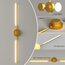 Load image into Gallery viewer, 2Pack Rechargeable Wall Lights Indoor Dimmable LED Battery Wall Lights Gold 100cm
