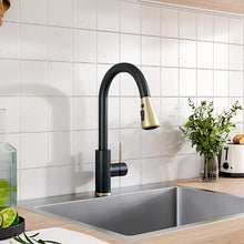 Load image into Gallery viewer, Kitchen Tap Modern Pull-Down Faucet Dual Spray Function Black/Gold Finish
