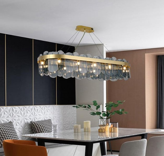 Oval Crystal Chandelier Lighting Ceiling Light Led Modern Gold/Smoky Gray 80 cm