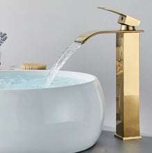 Load image into Gallery viewer, Basin Tap Modern Black/Gold/Silver Waterfall Tall Single Lever Handle Single Hole Mono Basin Mixer
