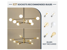 Load image into Gallery viewer, Black and Gold Chandelier E27 8-Lights Height Adjustable Ceiling Light
