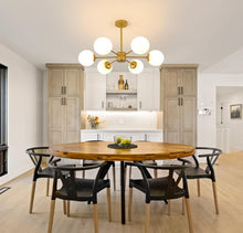 Load image into Gallery viewer, Modern Gold Chandelier Frosted White Globe Shade E27 Metal Ceiling Light 72cm Semi Flush Mount
