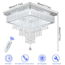 Load image into Gallery viewer, Crystal Square Chandelier LED Ceiling Light Silver Cool White/ 3 Color Lights Dimmable 45cm
