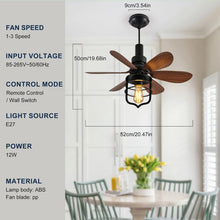 Load image into Gallery viewer, Vintage Style Ceiling Fan with Light E27 Remote Control Black 52cm
