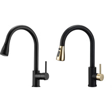 Load image into Gallery viewer, Kitchen Tap Modern Pull-Down Faucet Dual Spray Function Black/Gold Finish

