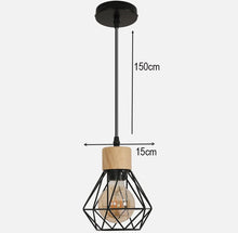 Load image into Gallery viewer, Pendant Light 1 way Modern Industrial with Metal Cage &amp; Wood Detail
