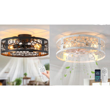Load image into Gallery viewer, Industrial Flush Mount Ceiling Fan Black/White 4xE27 50cm with Remote Control
