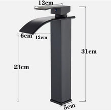 Load image into Gallery viewer, Basin Tap Modern Black/Gold/Silver Waterfall Tall Single Lever Handle Single Hole Mono Basin Mixer
