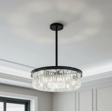 Load image into Gallery viewer, Crystal Pendant Ceiling Light with Black Metal Frame Modern Round Chandelier 55cm
