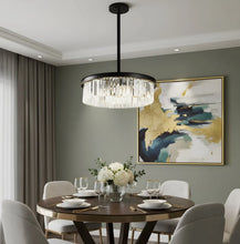 Load image into Gallery viewer, Crystal Pendant Ceiling Light with Black Metal Frame Modern Round Chandelier 55cm
