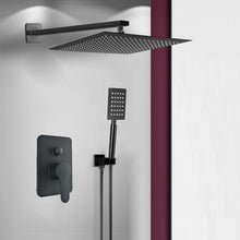 Load image into Gallery viewer, concealed black shower set Concealed Rear Wall Black Matt Square Shower Set Mixer Square Head 
